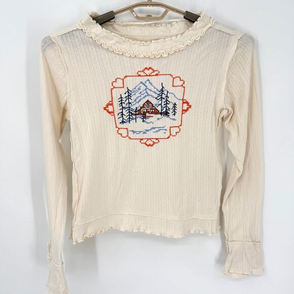 We the Free People Through the Woods Embroidered Long Sleeve Top Shirt  Small - Picture 2 of 8